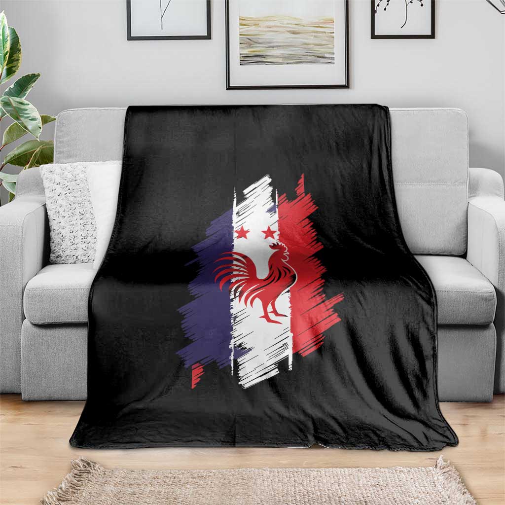 France Gallic Rooster Football Two Stars Brushstroke French Flag Graphic Throw Blanket