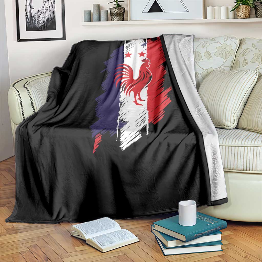 France Gallic Rooster Football Two Stars Brushstroke French Flag Graphic Throw Blanket