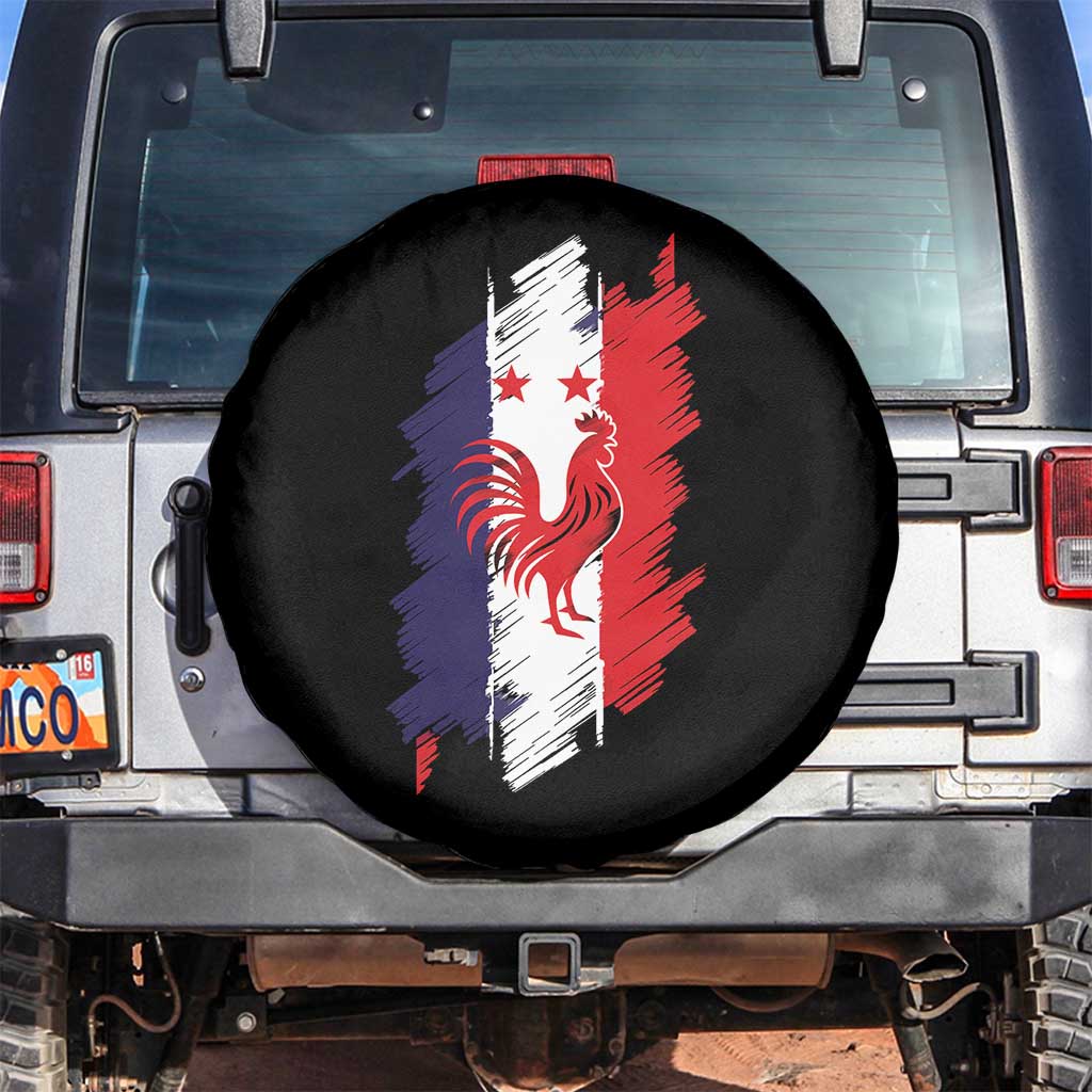 France Gallic Rooster Football Two Stars Brushstroke French Flag Graphic Spare Tire Cover