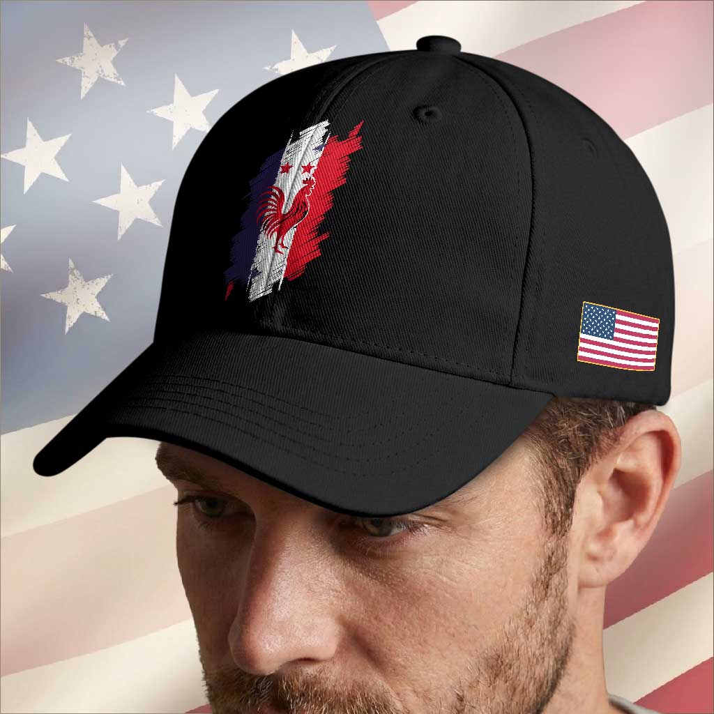 France Gallic Rooster Football Two Stars Brushstroke French Flag Graphic Baseball Cap