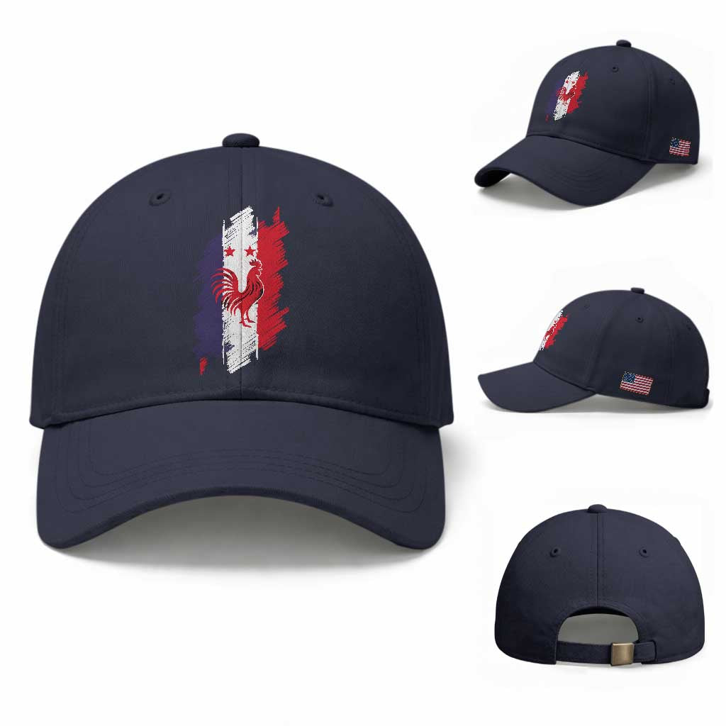 France Gallic Rooster Football Two Stars Brushstroke French Flag Graphic Baseball Cap