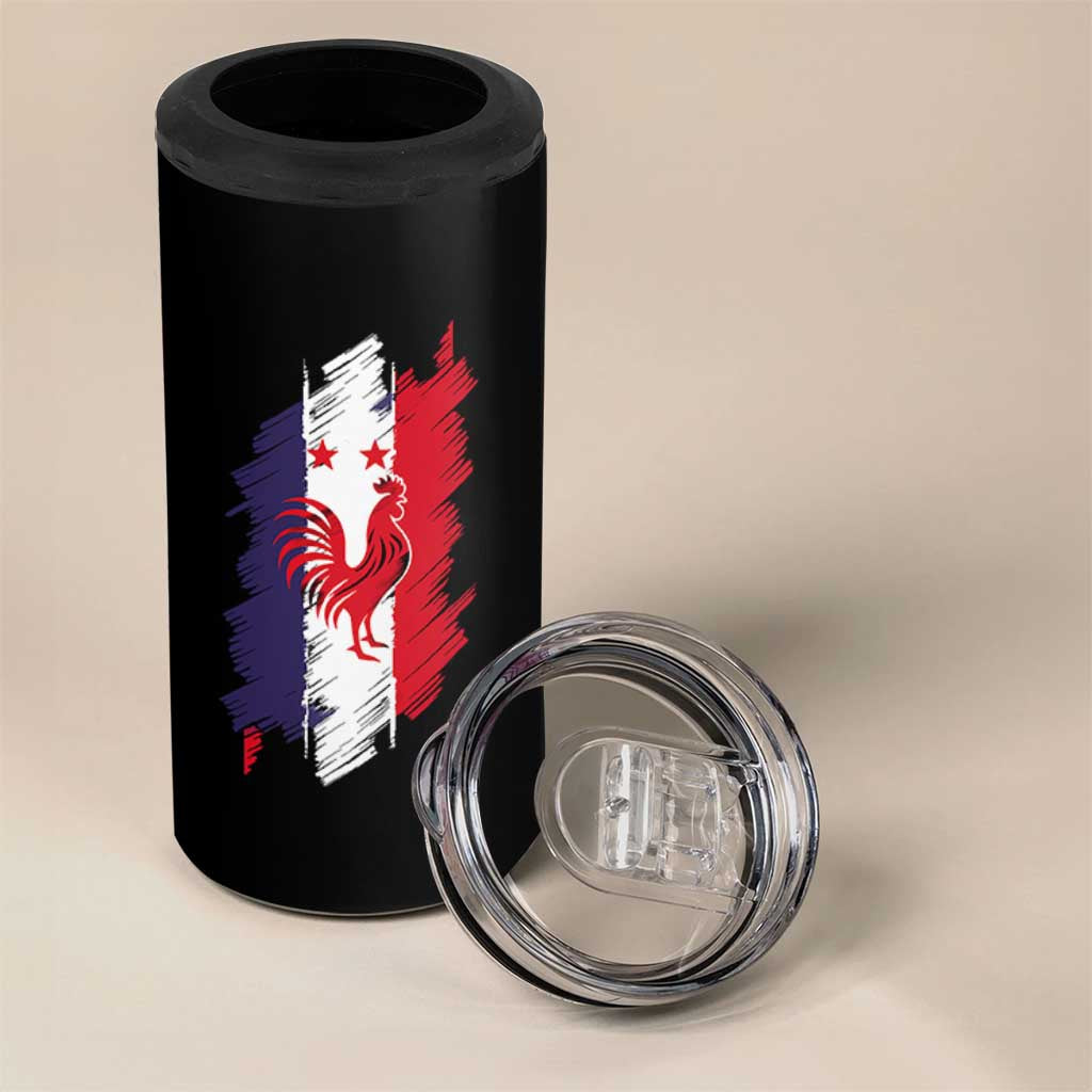 France Gallic Rooster Football Two Stars Brushstroke French Flag Graphic 4 in 1 Can Cooler Tumbler