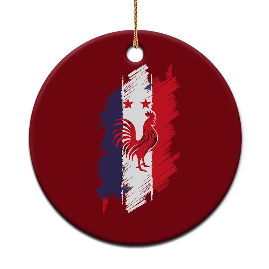 France Gallic Rooster Football Two Stars Brushstroke French Flag Graphic Ceramic Ornament