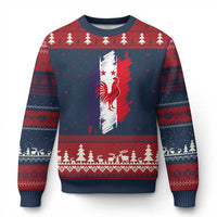 France Gallic Rooster Football Two Stars Brushstroke French Flag Graphic Ugly Christmas Sweater