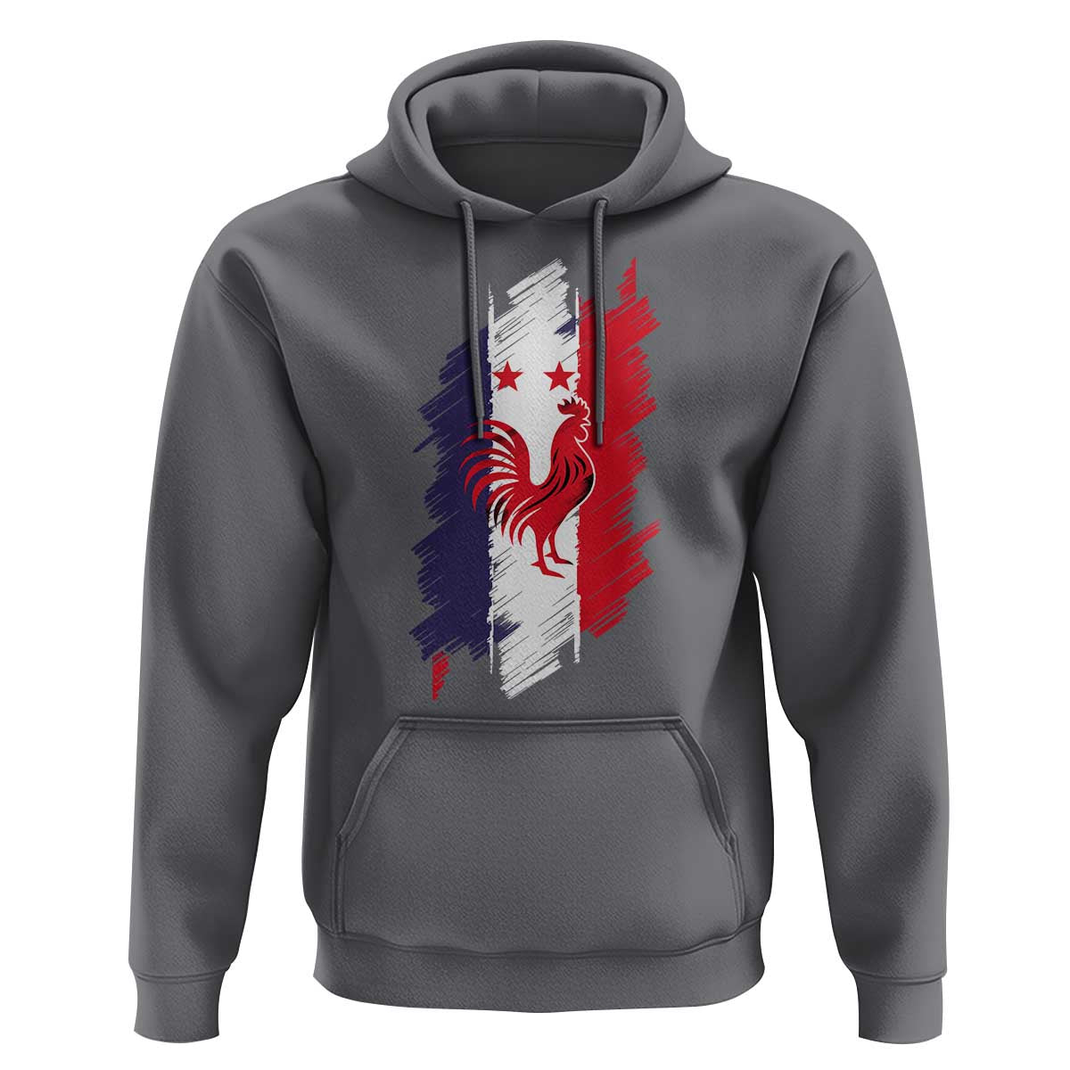 France Gallic Rooster Football Two Stars Brushstroke French Flag Graphic Hoodie