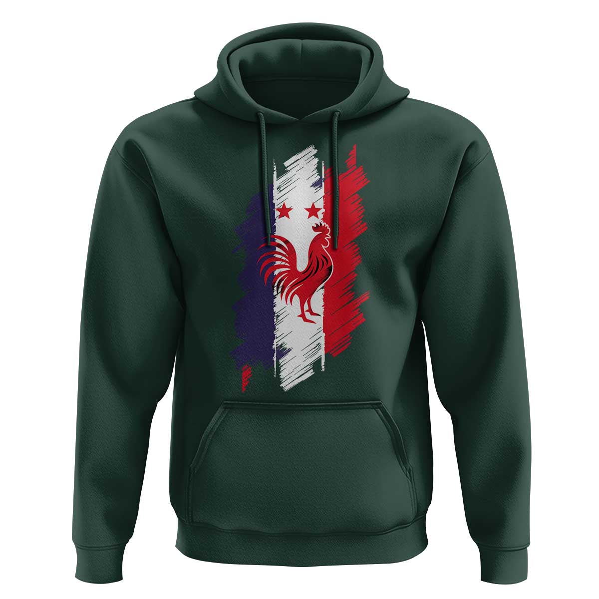 France Gallic Rooster Football Two Stars Brushstroke French Flag Graphic Hoodie