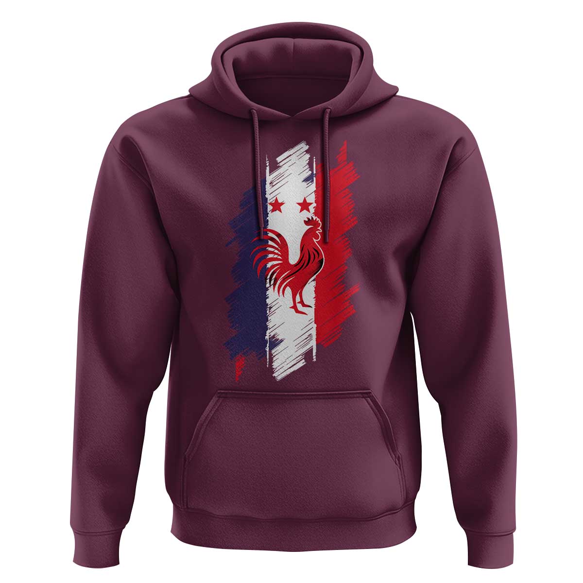France Gallic Rooster Football Two Stars Brushstroke French Flag Graphic Hoodie