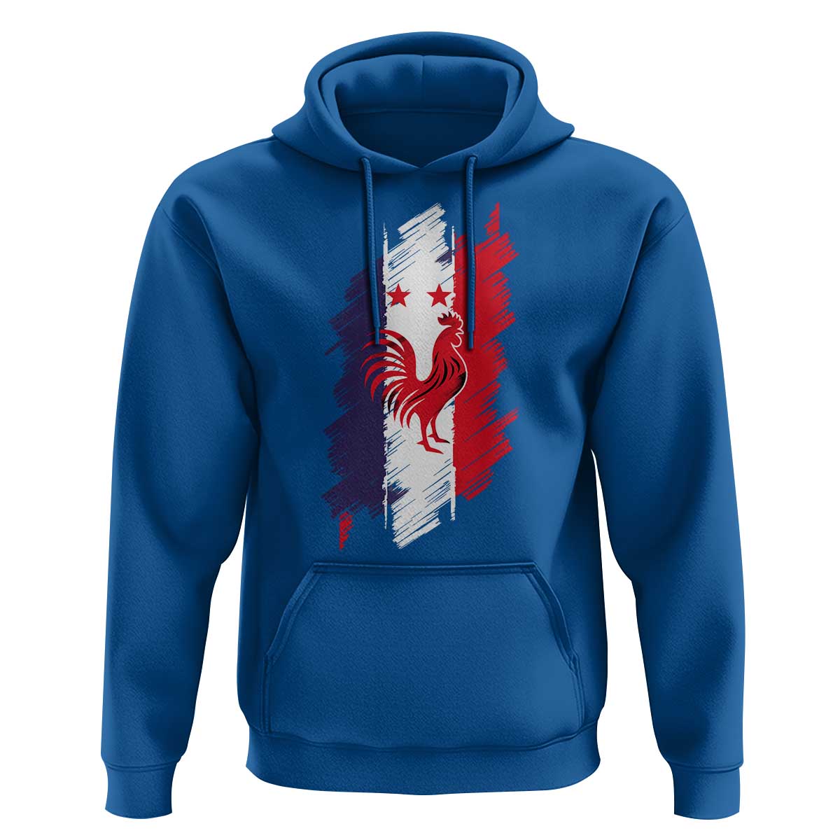 France Gallic Rooster Football Two Stars Brushstroke French Flag Graphic Hoodie