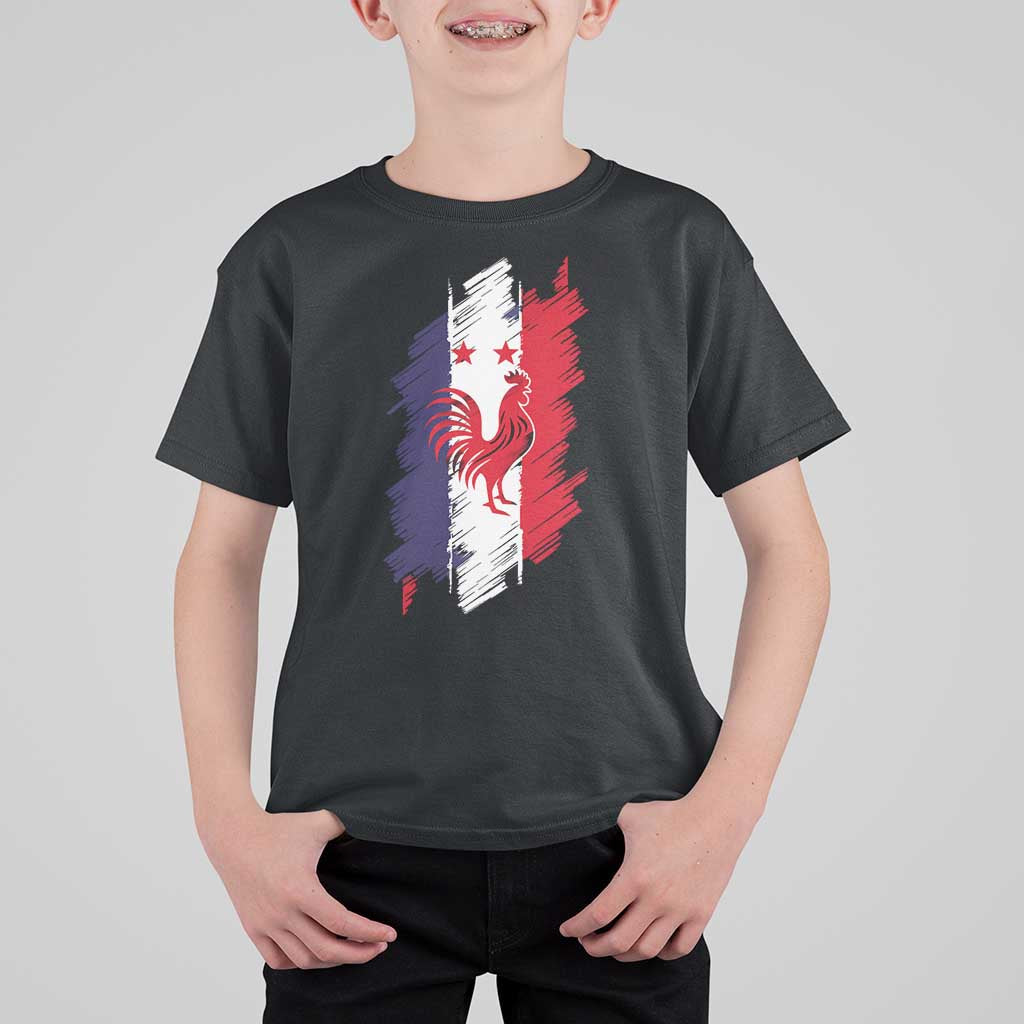 France Gallic Rooster Football Two Stars Brushstroke French Flag Graphic T Shirt For Kid
