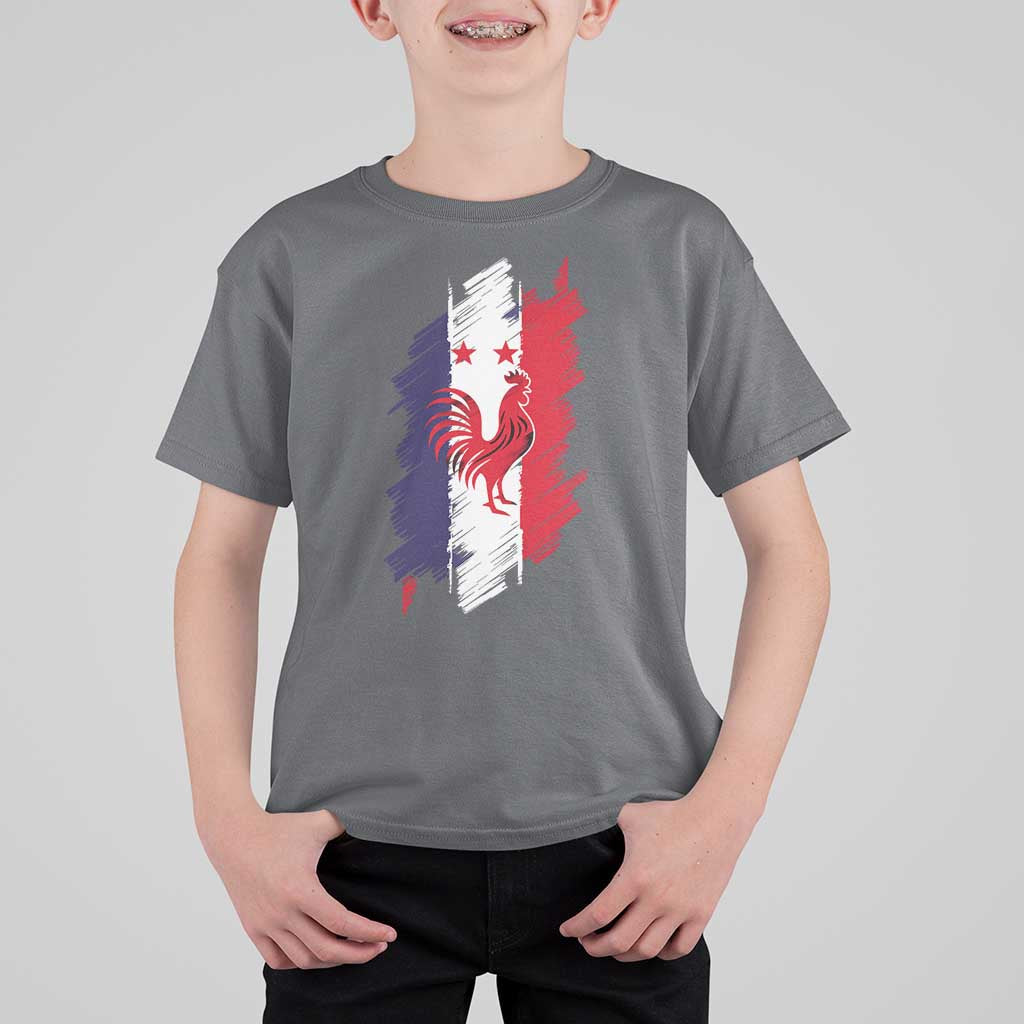 France Gallic Rooster Football Two Stars Brushstroke French Flag Graphic T Shirt For Kid