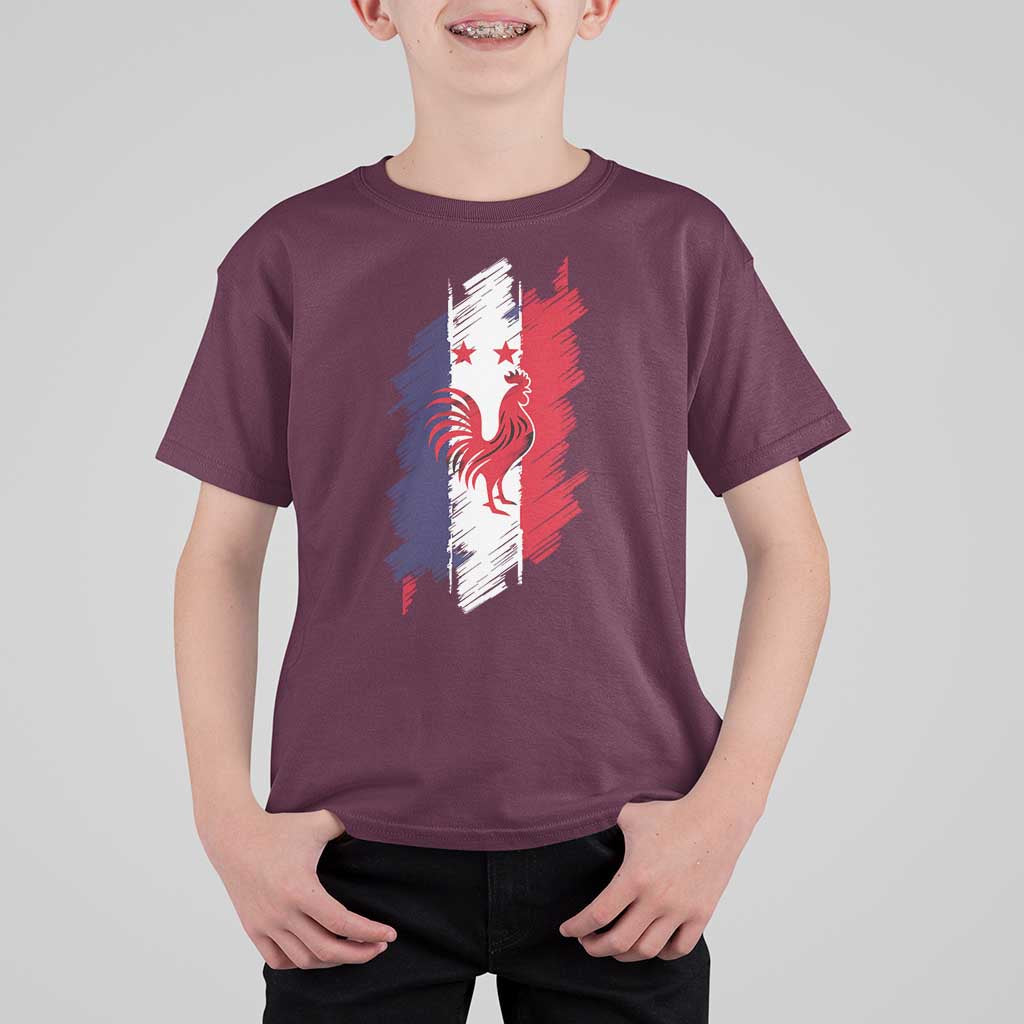 France Gallic Rooster Football Two Stars Brushstroke French Flag Graphic T Shirt For Kid