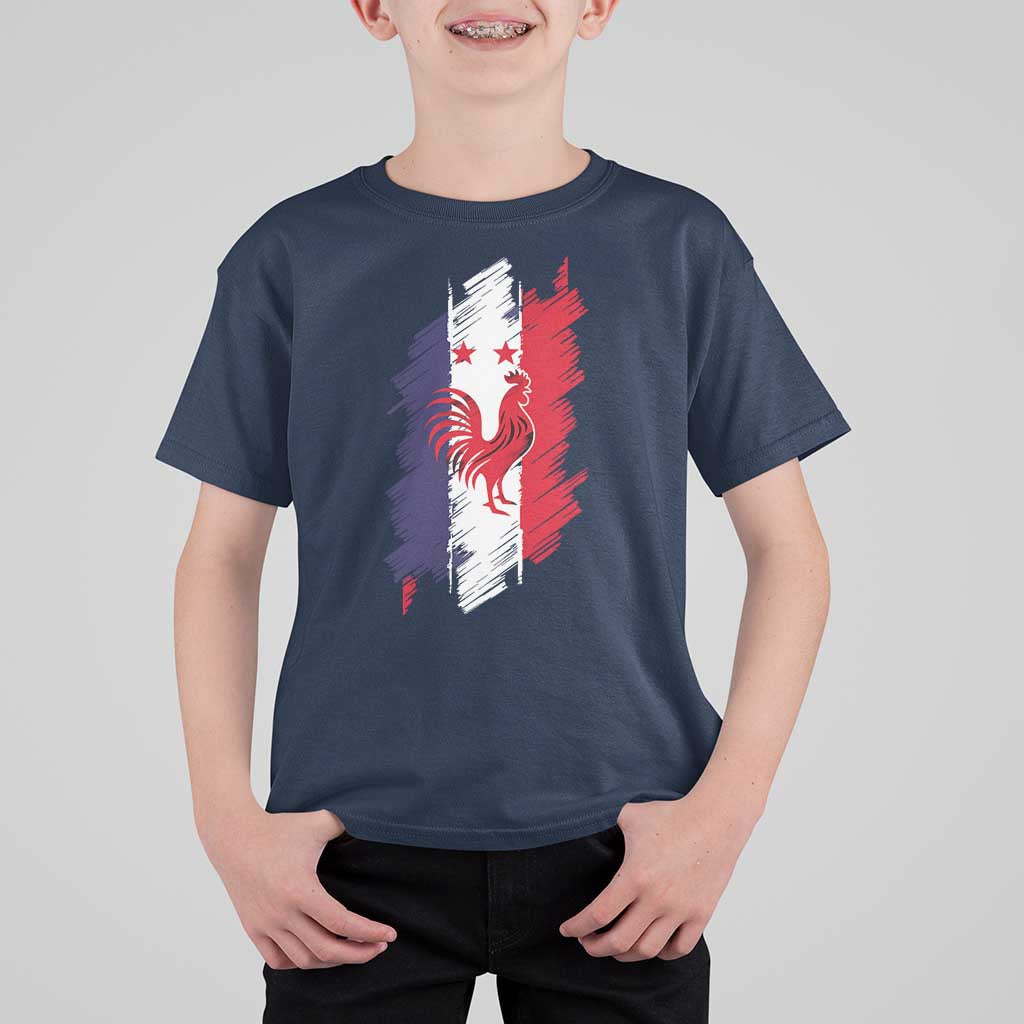 France Gallic Rooster Football Two Stars Brushstroke French Flag Graphic T Shirt For Kid