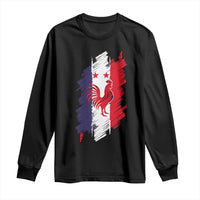 France Gallic Rooster Football Two Stars Brushstroke French Flag Graphic Long Sleeve Shirt