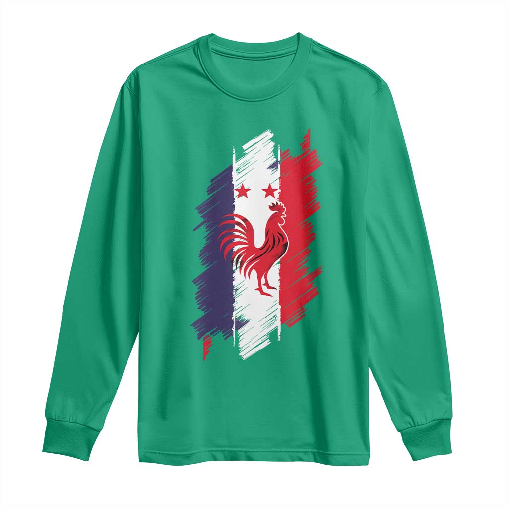 France Gallic Rooster Football Two Stars Brushstroke French Flag Graphic Long Sleeve Shirt