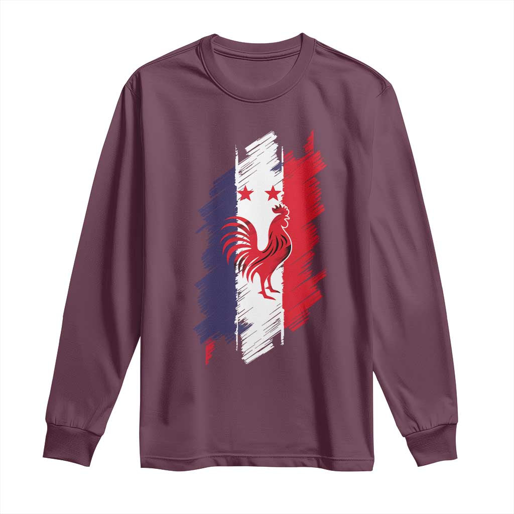 France Gallic Rooster Football Two Stars Brushstroke French Flag Graphic Long Sleeve Shirt