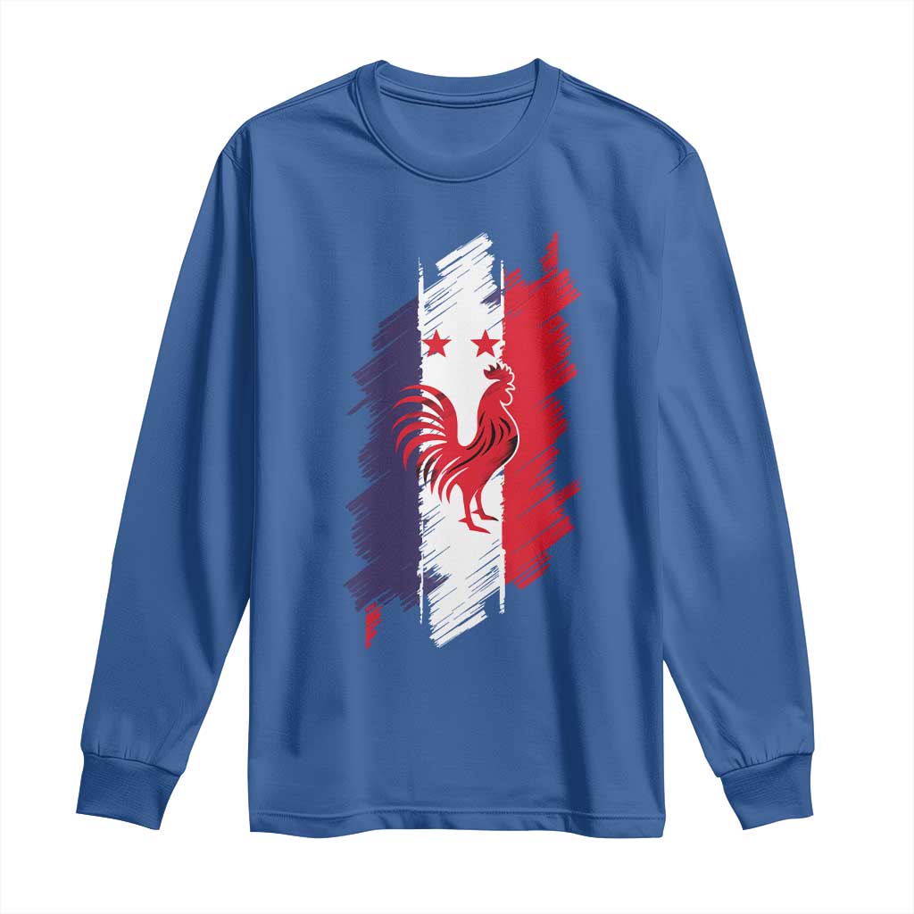France Gallic Rooster Football Two Stars Brushstroke French Flag Graphic Long Sleeve Shirt