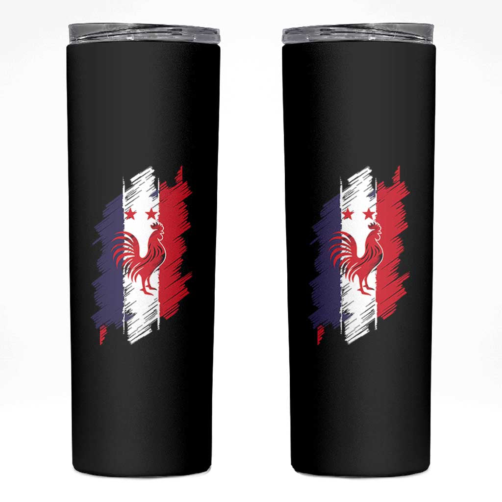 France Gallic Rooster Football Two Stars Brushstroke French Flag Graphic Skinny Tumbler