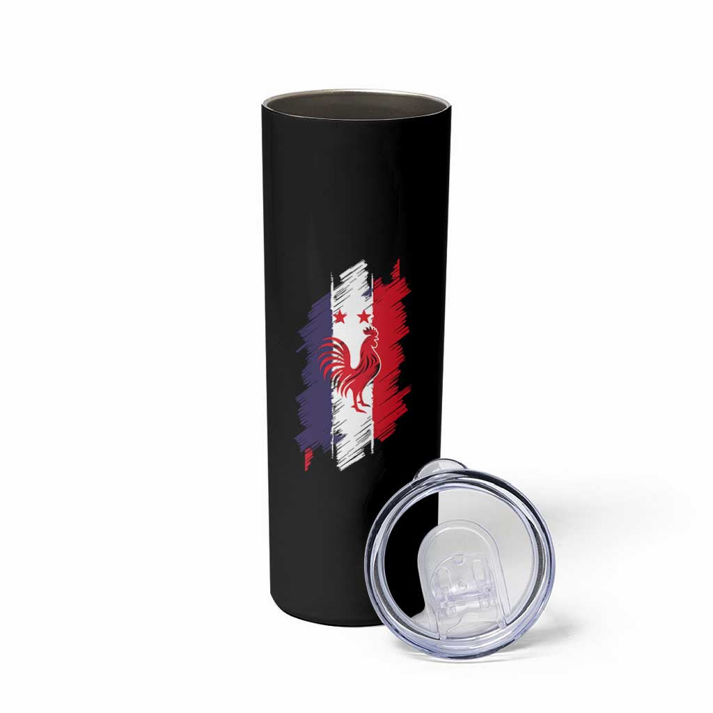 France Gallic Rooster Football Two Stars Brushstroke French Flag Graphic Skinny Tumbler