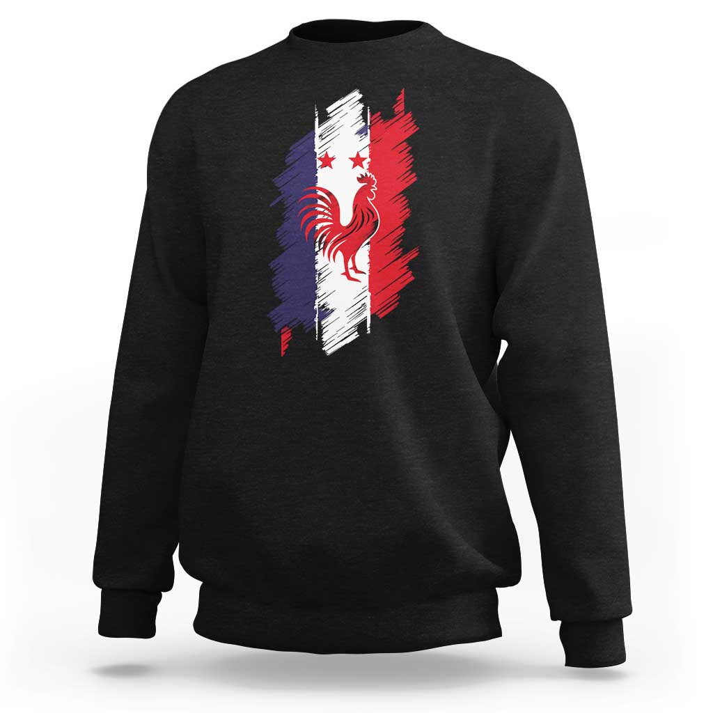 France Gallic Rooster Football Two Stars Brushstroke French Flag Graphic Sweatshirt