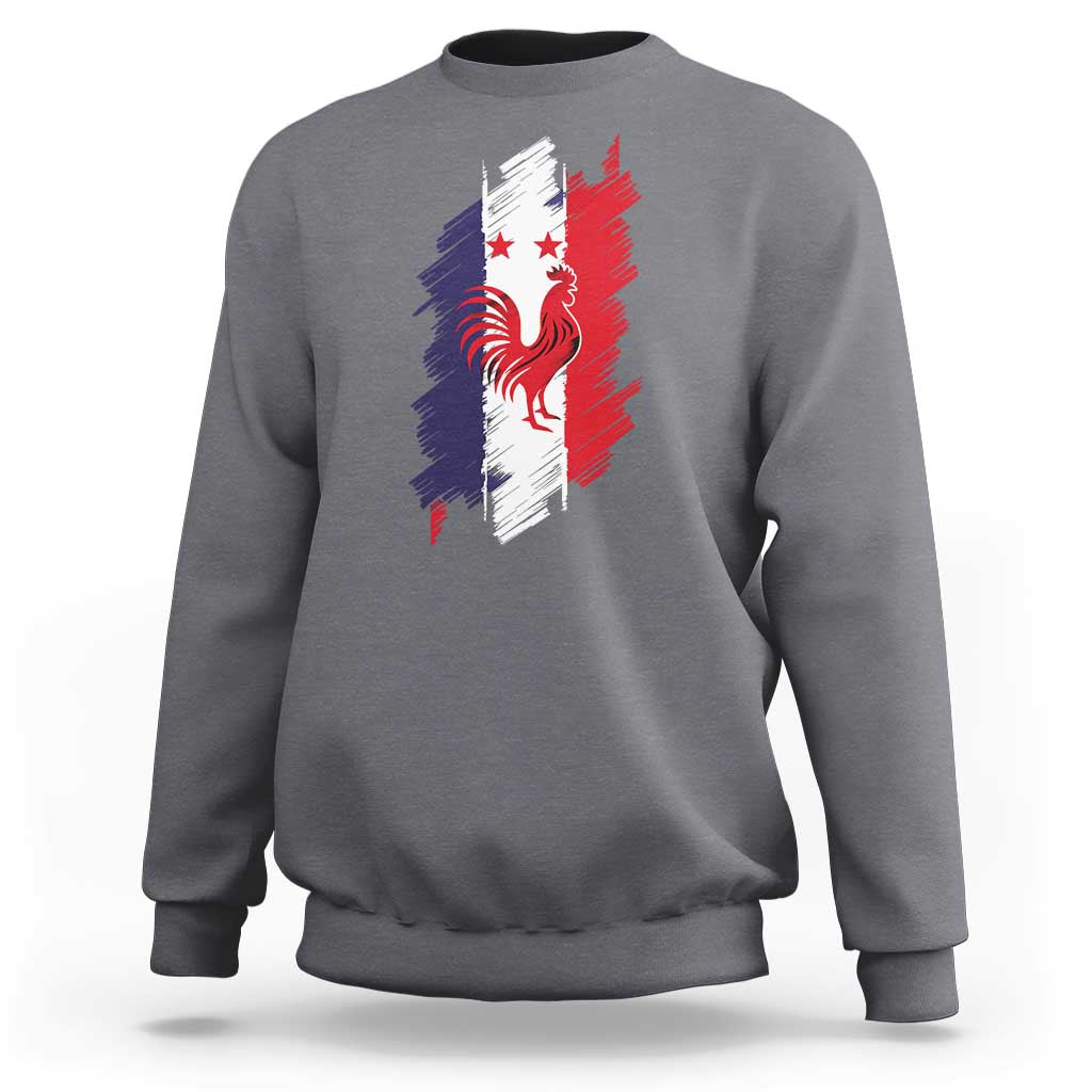 France Gallic Rooster Football Two Stars Brushstroke French Flag Graphic Sweatshirt