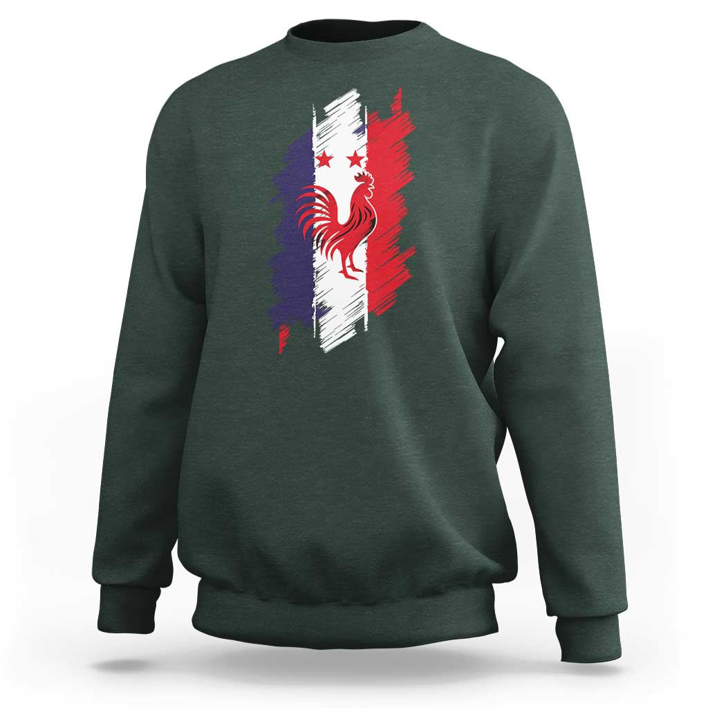 France Gallic Rooster Football Two Stars Brushstroke French Flag Graphic Sweatshirt