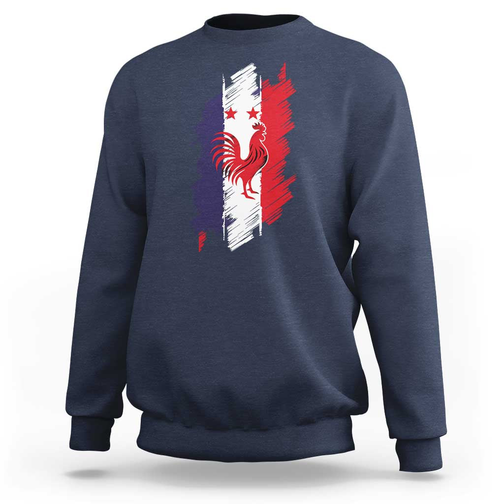 France Gallic Rooster Football Two Stars Brushstroke French Flag Graphic Sweatshirt