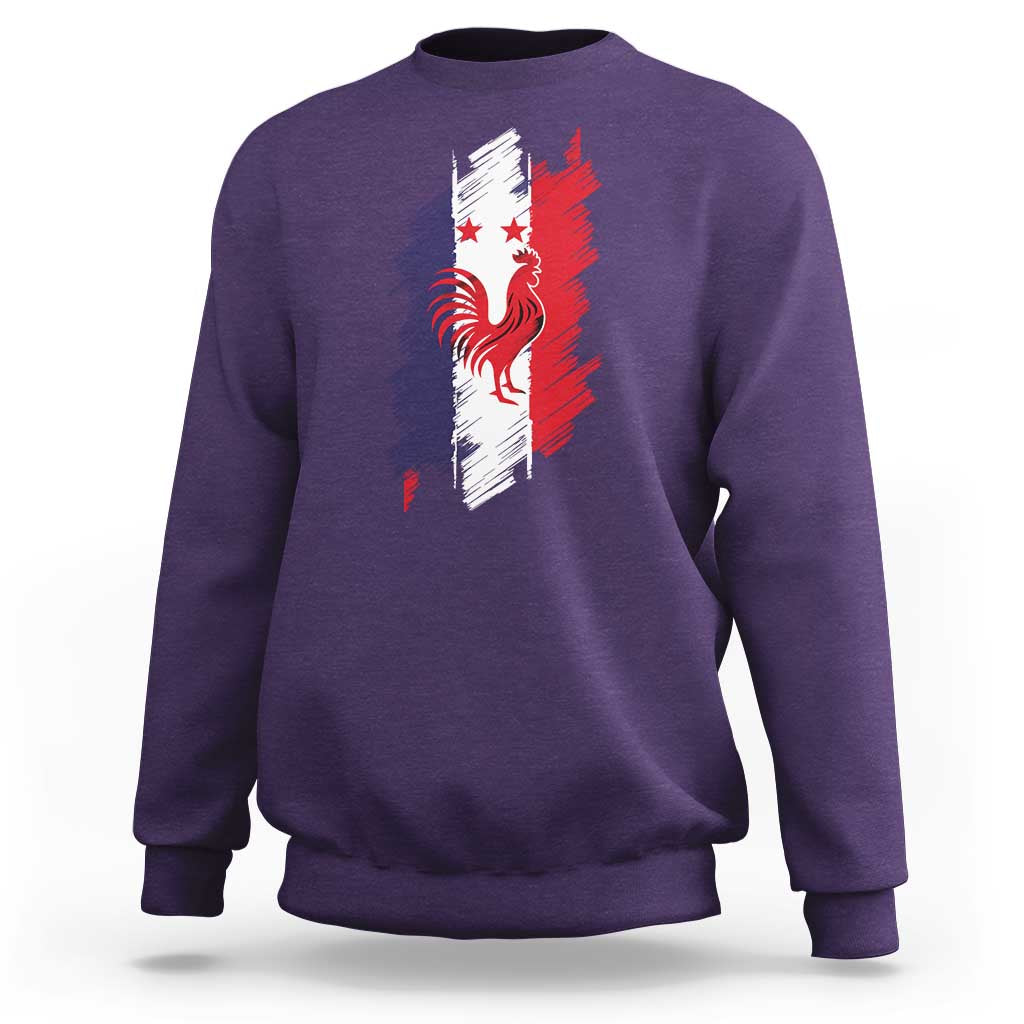 France Gallic Rooster Football Two Stars Brushstroke French Flag Graphic Sweatshirt