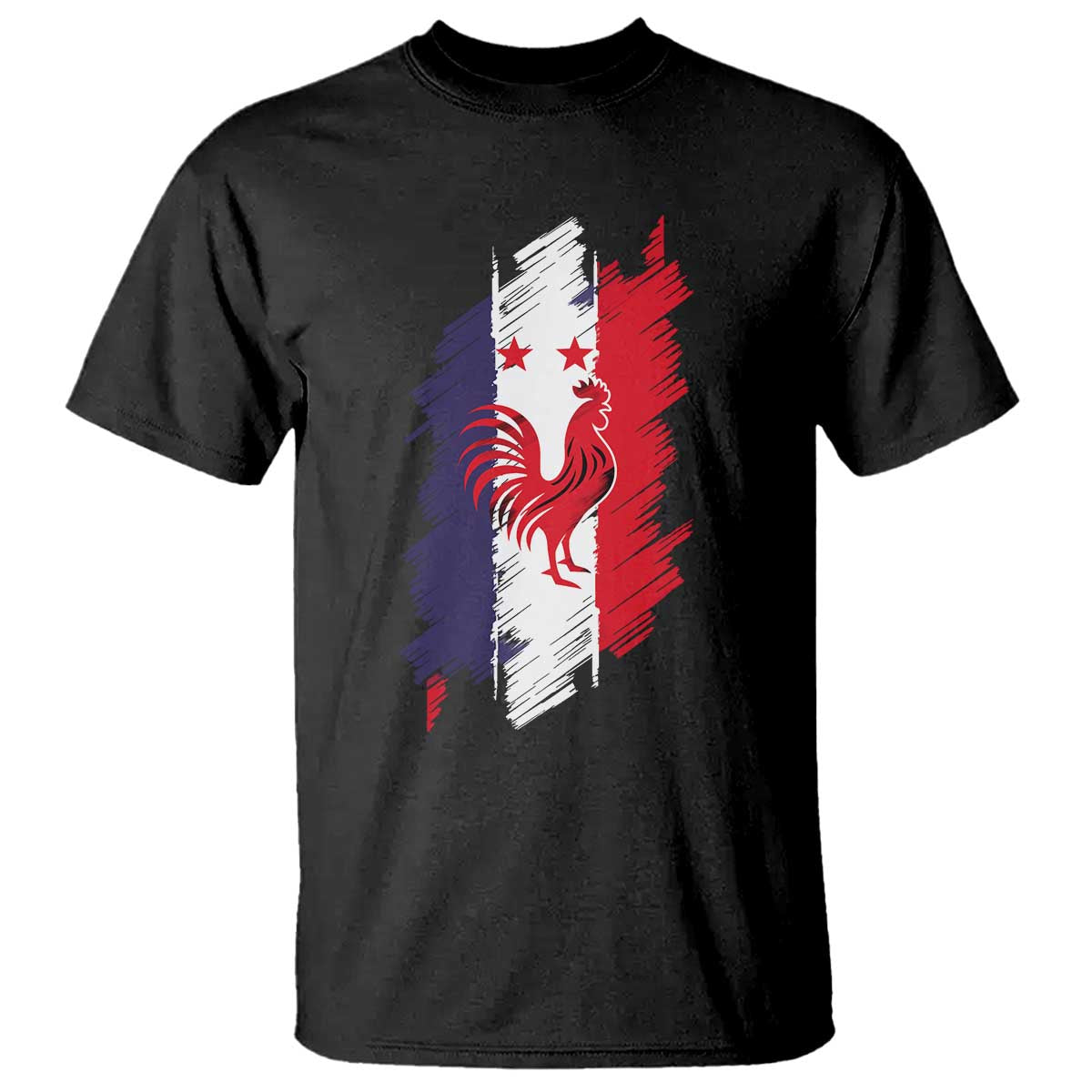 France Gallic Rooster Football Two Stars Brushstroke French Flag Graphic T Shirt