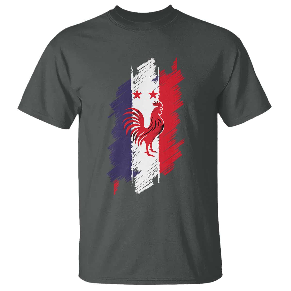 France Gallic Rooster Football Two Stars Brushstroke French Flag Graphic T Shirt