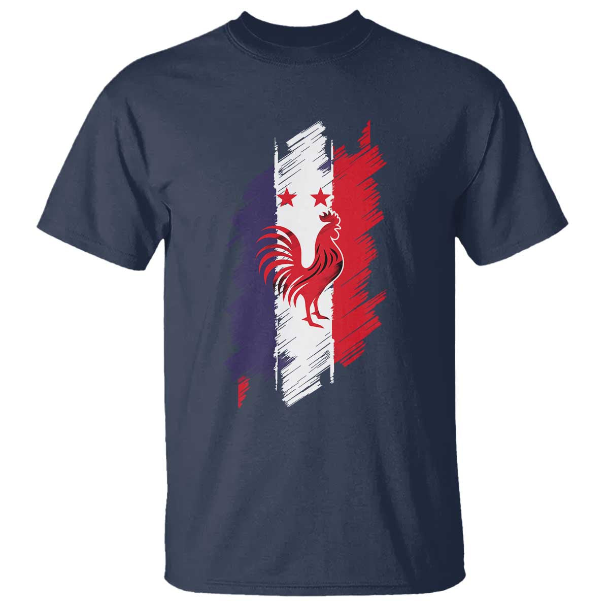 France Gallic Rooster Football Two Stars Brushstroke French Flag Graphic T Shirt