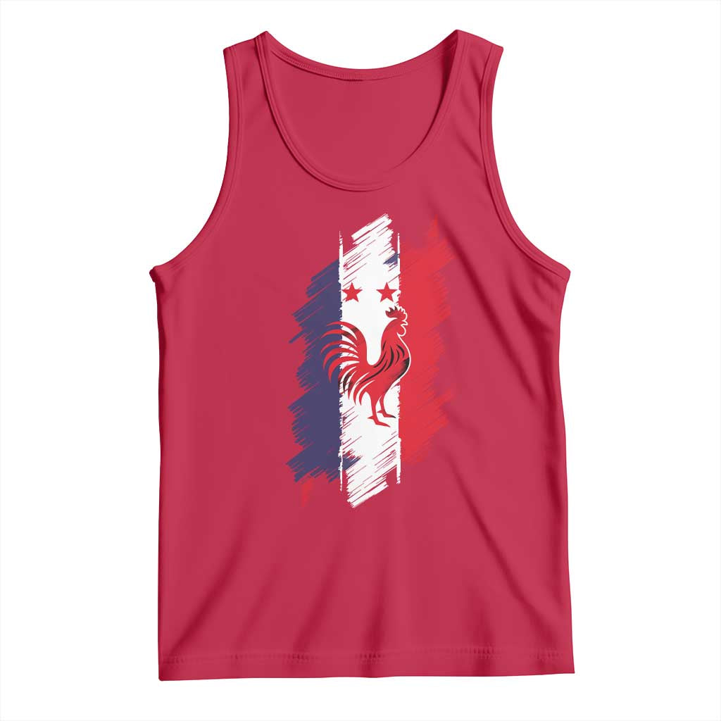 France Gallic Rooster Football Two Stars Brushstroke French Flag Graphic Tank Top