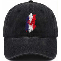 France Gallic Rooster Football Two Stars Brushstroke French Flag Graphic Washed Cotton Baseball Cap