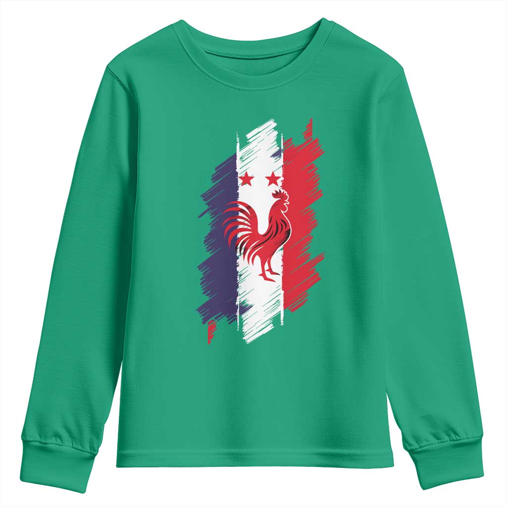 France Gallic Rooster Football Two Stars Brushstroke French Flag Graphic Youth Sweatshirt