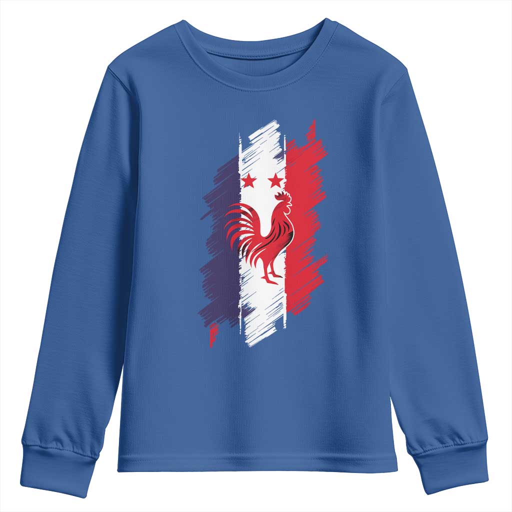 France Gallic Rooster Football Two Stars Brushstroke French Flag Graphic Youth Sweatshirt