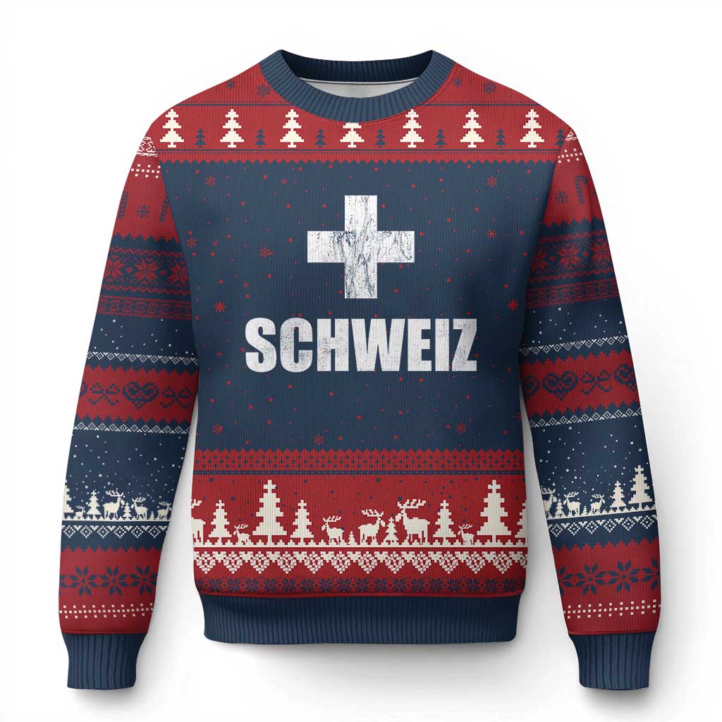 Schweiz Swiss German Vintage Cross Flag Switzerland Roots Ugly Christmas Sweater
