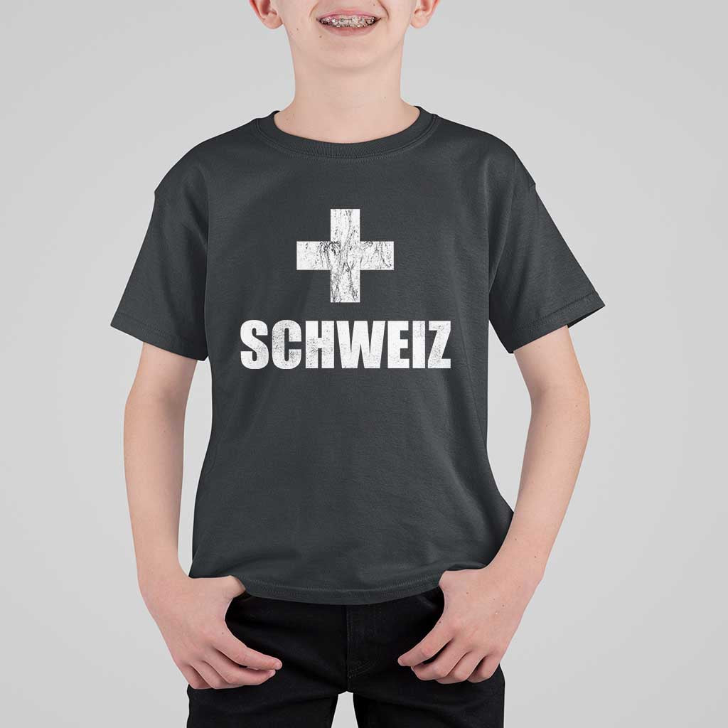 Schweiz Swiss German Vintage Cross Flag Switzerland Roots T Shirt For Kid