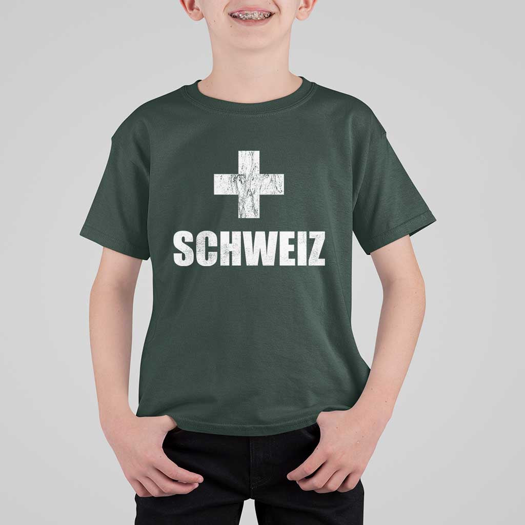 Schweiz Swiss German Vintage Cross Flag Switzerland Roots T Shirt For Kid