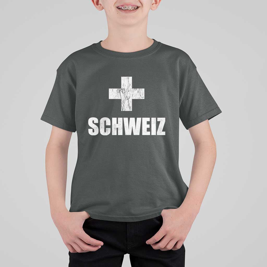 Schweiz Swiss German Vintage Cross Flag Switzerland Roots T Shirt For Kid