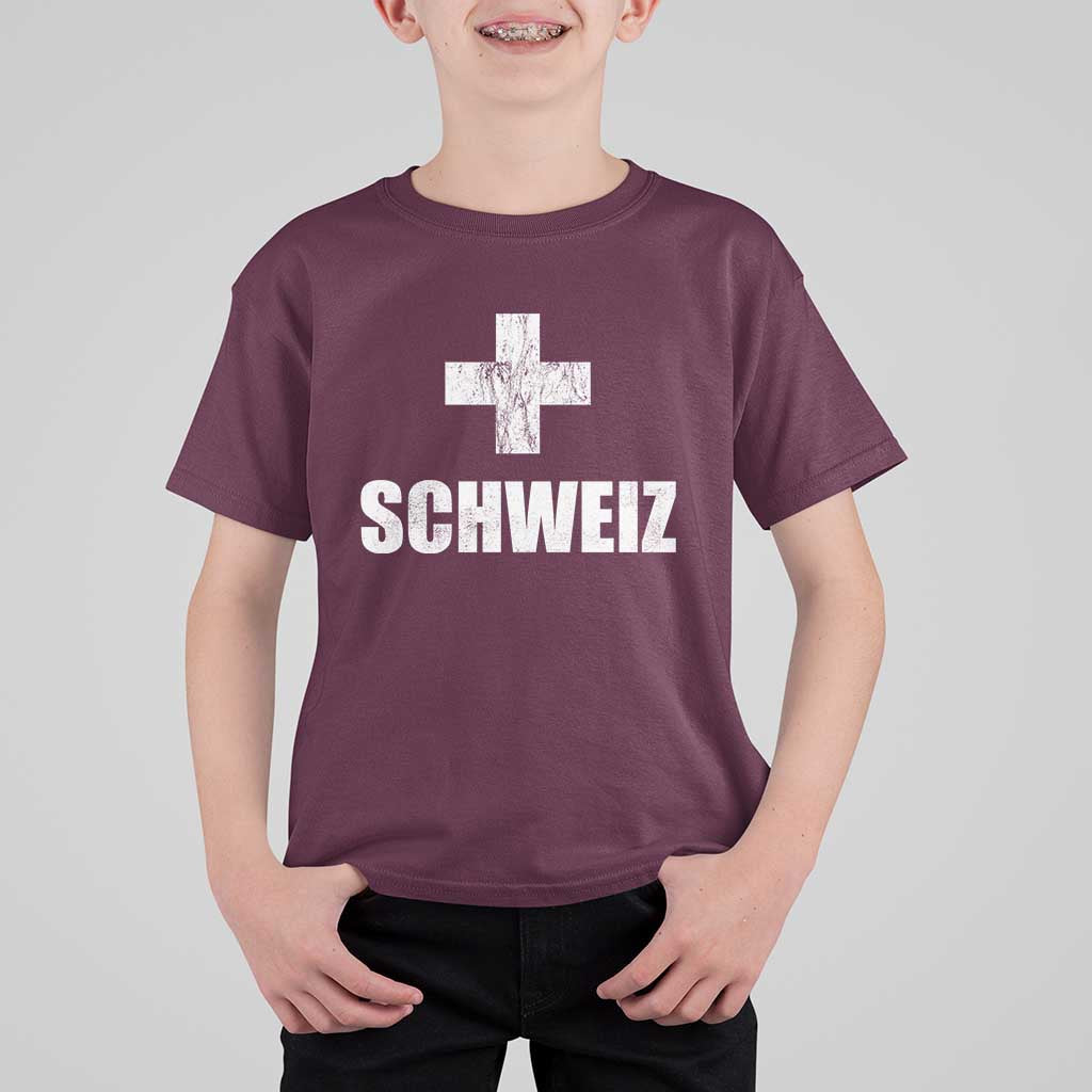 Schweiz Swiss German Vintage Cross Flag Switzerland Roots T Shirt For Kid