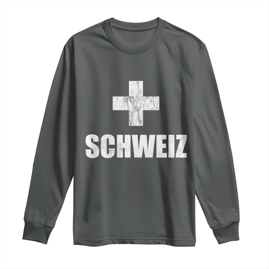 Schweiz Swiss German Vintage Cross Flag Switzerland Roots Long Sleeve Shirt