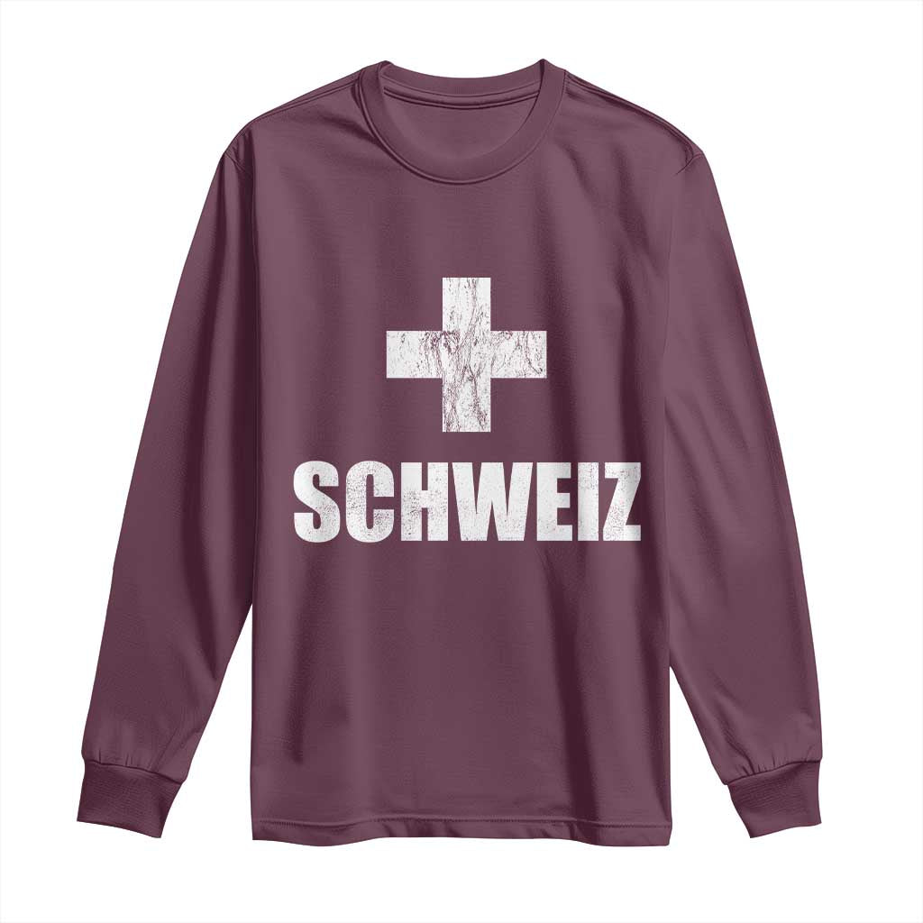 Schweiz Swiss German Vintage Cross Flag Switzerland Roots Long Sleeve Shirt