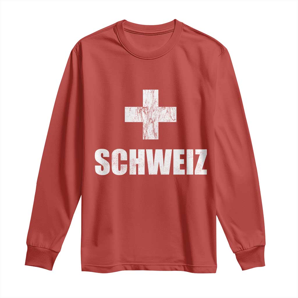 Schweiz Swiss German Vintage Cross Flag Switzerland Roots Long Sleeve Shirt