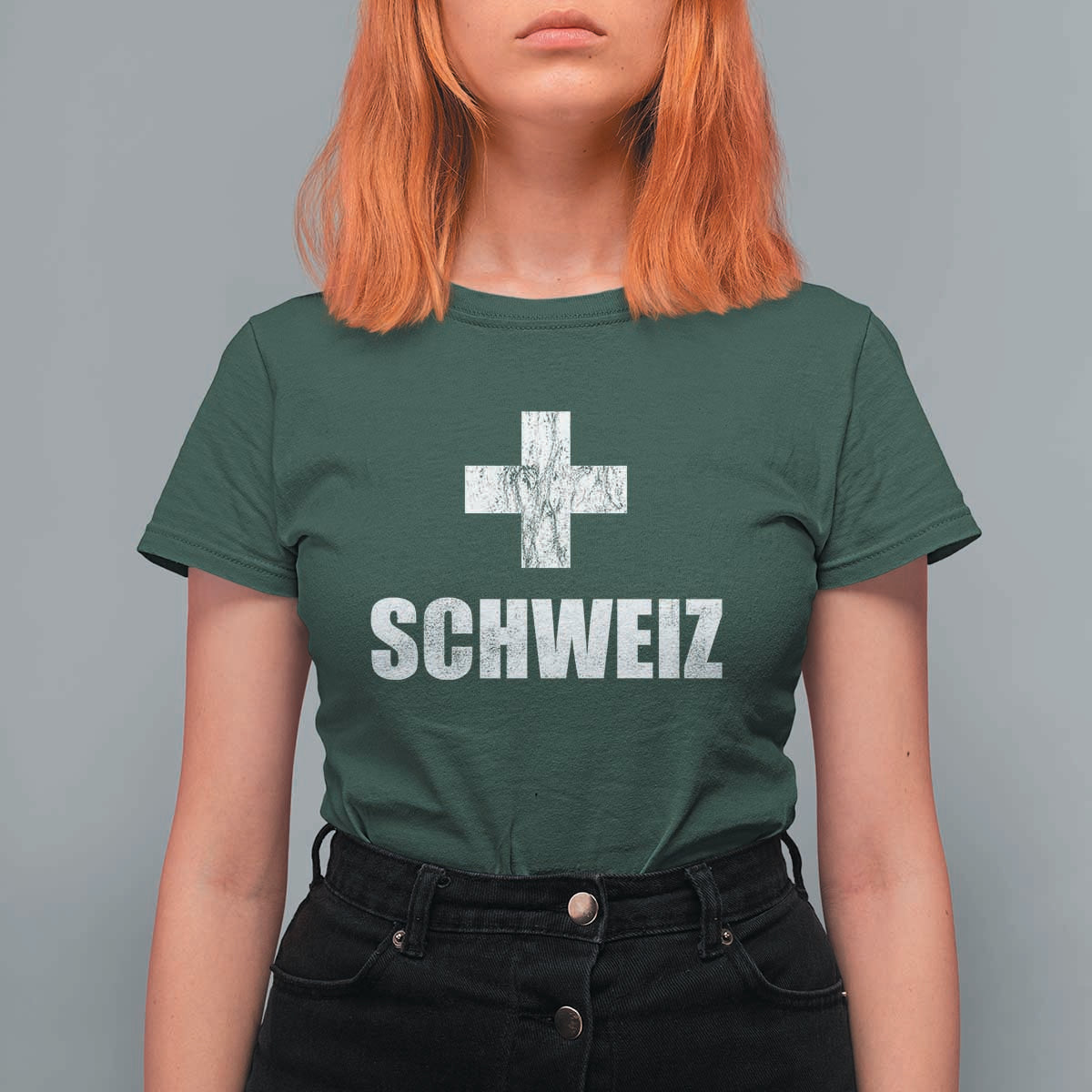 Schweiz Swiss German Vintage Cross Flag Switzerland Roots T Shirt For Women