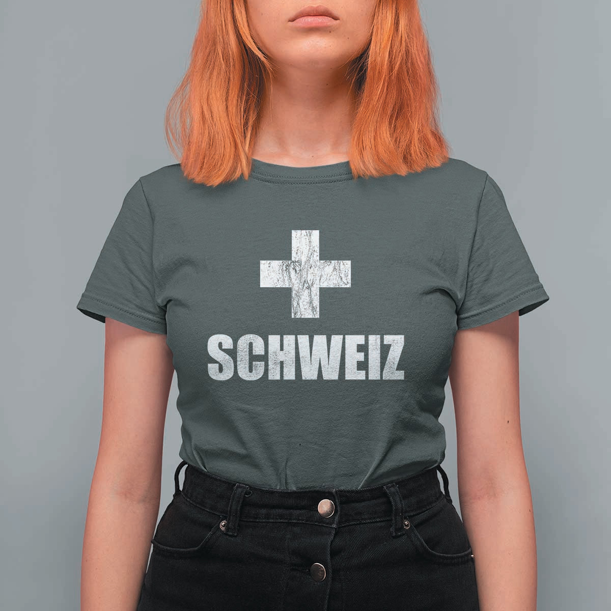 Schweiz Swiss German Vintage Cross Flag Switzerland Roots T Shirt For Women