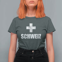 Schweiz Swiss German Vintage Cross Flag Switzerland Roots T Shirt For Women