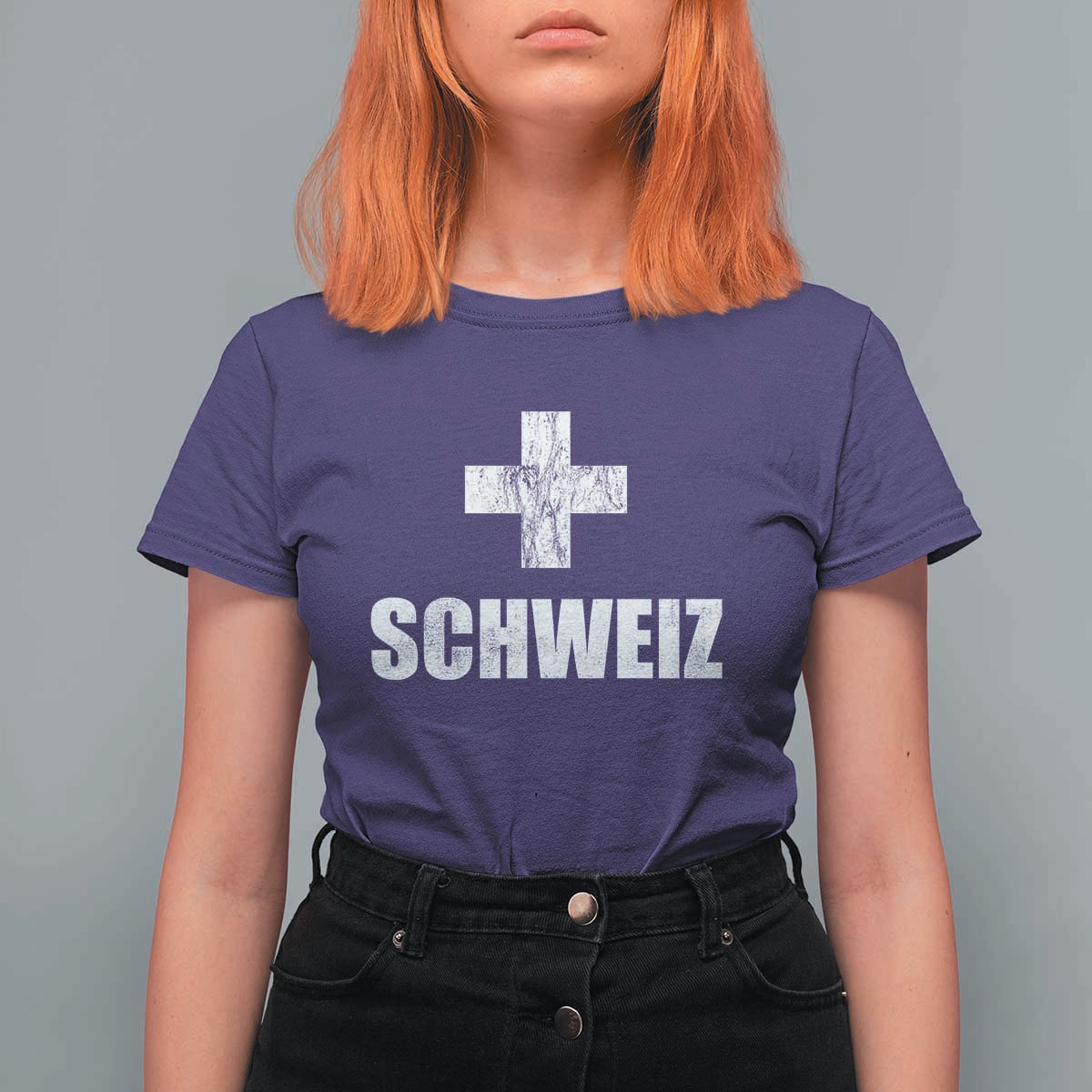 Schweiz Swiss German Vintage Cross Flag Switzerland Roots T Shirt For Women