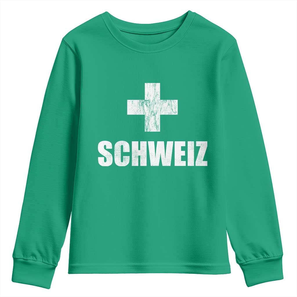 Schweiz Swiss German Vintage Cross Flag Switzerland Roots Youth Sweatshirt