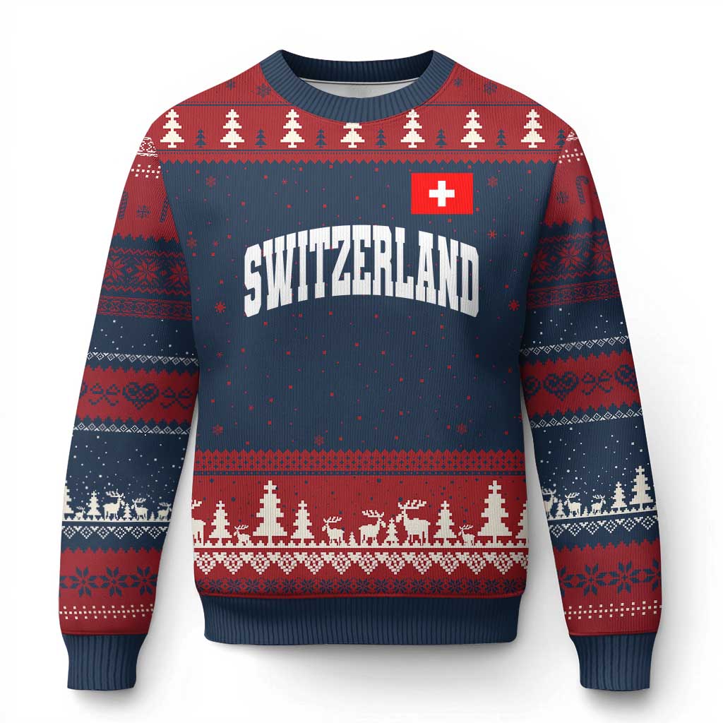 Switzerland Sports Throwback Design Ugly Christmas Sweater Vintage Swiss Flag Soccer Jersey Style