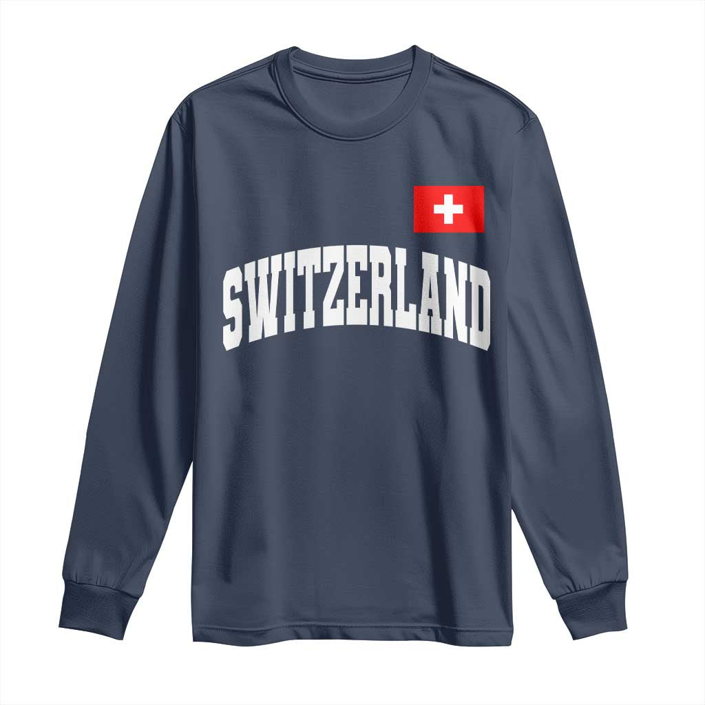 Switzerland Sports Throwback Design Long Sleeve Shirt Vintage Swiss Flag Soccer Jersey Style