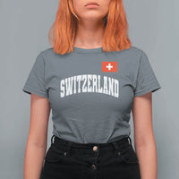 Switzerland Sports Throwback Design T Shirt For Women Vintage Swiss Flag Soccer Jersey Style